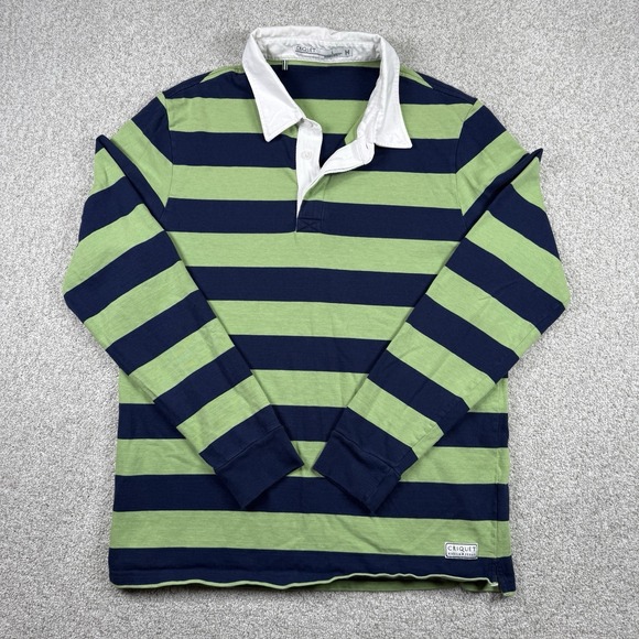 Criquet Men's Large Blue Green Striped Long Sleeve Rugby Polo Shirt - Picture 2 of 7